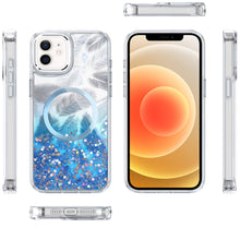 For iPhone 12, 12 Pro Case Feathers Glitter Magnetic Circle + Tempered Glass