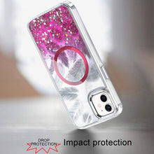 For iPhone 12, 12 Pro Case Feathers Glitter Magnetic Circle + Tempered Glass