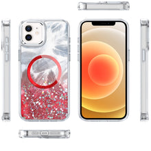 For iPhone 12, 12 Pro Case Feathers Glitter Magnetic Circle + Tempered Glass