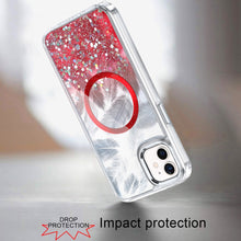 For iPhone 12, 12 Pro Case Feathers Glitter Magnetic Circle + Tempered Glass
