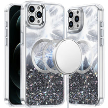 For iPhone 12 Pro Max Case Feathers Glitter Magnetic Circle + Tempered Glass