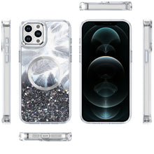 For iPhone 12 Pro Max Case Feathers Glitter Magnetic Circle + Tempered Glass
