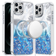 For iPhone 12 Pro Max Case Feathers Glitter Magnetic Circle + Tempered Glass