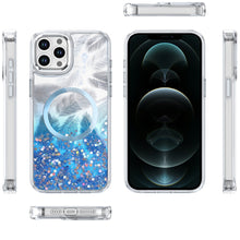 For iPhone 12 Pro Max Case Feathers Glitter Magnetic Circle + Tempered Glass