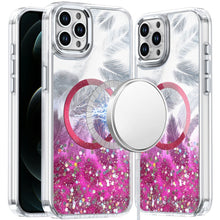 For iPhone 12 Pro Max Case Feathers Glitter Magnetic Circle + Tempered Glass
