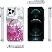 For iPhone 12 Pro Max Case Feathers Glitter Magnetic Circle + Tempered Glass