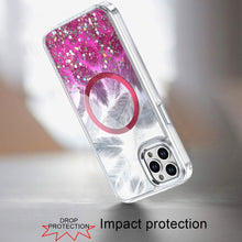 For iPhone 12 Pro Max Case Feathers Glitter Magnetic Circle + Tempered Glass