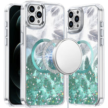 For iPhone 12 Pro Max Case Feathers Glitter Magnetic Circle + Tempered Glass