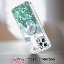 For iPhone 12 Pro Max Case Feathers Glitter Magnetic Circle + Tempered Glass