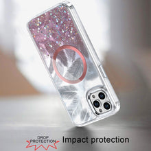 For iPhone 12 Pro Max Case Feathers Glitter Magnetic Circle + Tempered Glass