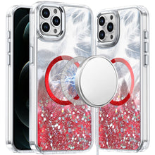 For iPhone 12 Pro Max Case Feathers Glitter Magnetic Circle + Tempered Glass