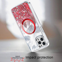 For iPhone 12 Pro Max Case Feathers Glitter Magnetic Circle + Tempered Glass