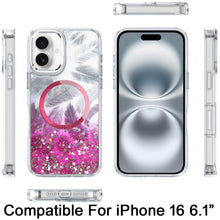 For iPhone 16 6.1inch Case Feathers Glitter Magnetic Circle + Tempered Glass