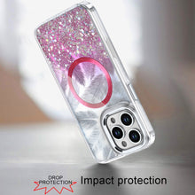 For iPhone 16 Pro 6.3in Case Feathers Glitter Magnetic Circle + Tempered Glass