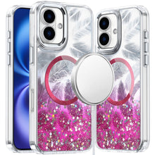 For iPhone 17 Case Epoxy Feathers and Glitter Magnetic Circle + Tempered Glass