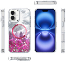For iPhone 17 Case Epoxy Feathers and Glitter Magnetic Circle + Tempered Glass