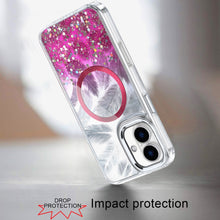 For iPhone 17 Case Epoxy Feathers and Glitter Magnetic Circle + Tempered Glass