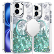 For iPhone 17 Case Epoxy Feathers and Glitter Magnetic Circle + Tempered Glass