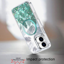 For iPhone 17 Case Epoxy Feathers and Glitter Magnetic Circle + Tempered Glass