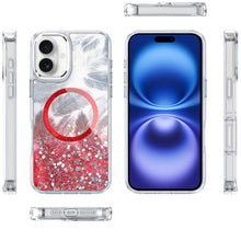 For iPhone 17 Case Epoxy Feathers and Glitter Magnetic Circle + Tempered Glass