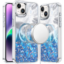 For iPhone 13/14 Case Feathers Fused Glitter Magnetic Circle + Tempered Glass