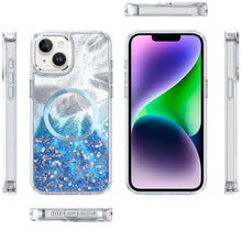 For iPhone 13/14 Case Feathers Fused Glitter Magnetic Circle + Tempered Glass