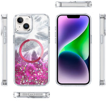 For iPhone 13/14 Case Feathers Fused Glitter Magnetic Circle + Tempered Glass