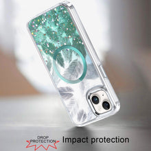For iPhone 13/14 Case Feathers Fused Glitter Magnetic Circle + Tempered Glass