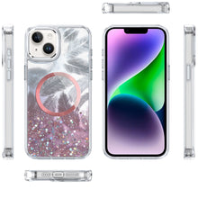 For iPhone 13/14 Case Feathers Fused Glitter Magnetic Circle + Tempered Glass