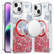 For iPhone 13/14 Case Feathers Fused Glitter Magnetic Circle + Tempered Glass