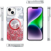 For iPhone 13/14 Case Feathers Fused Glitter Magnetic Circle + Tempered Glass