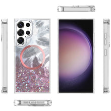For Samsung S23 Ultra Case Feathers Glitter Epoxy Magnetic Circle Phone Cover