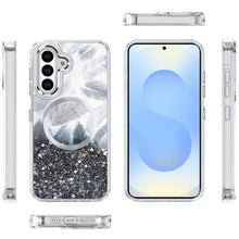 For Samsung S25/S24 Case Feathers Epoxy Glitter Magnetic Circle + Tempered Glass