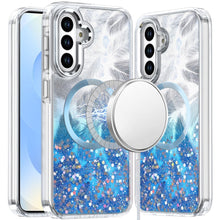 For Samsung S25/S24 Case Feathers Epoxy Glitter Magnetic Circle + Tempered Glass