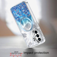 For Samsung S25/S24 Case Feathers Epoxy Glitter Magnetic Circle + Tempered Glass