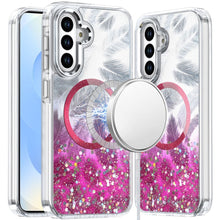 For Samsung S25/S24 Case Feathers Epoxy Glitter Magnetic Circle + Tempered Glass