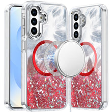 For Samsung S25/S24 Case Feathers Epoxy Glitter Magnetic Circle + Tempered Glass