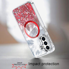 For Samsung S25/S24 Case Feathers Epoxy Glitter Magnetic Circle + Tempered Glass