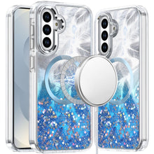 For Samsung S26 6.3" Case Feathers Glitter Magnetic Circle + Tempered Glass