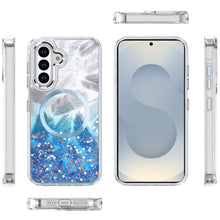 For Samsung S26 6.3" Case Feathers Glitter Magnetic Circle + Tempered Glass