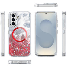 For Samsung S26 6.3" Case Feathers Glitter Magnetic Circle + Tempered Glass