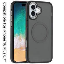 For iPhone 16 Plus 6.7in Case Magnetic Circle Soft Metal Buttons +Tempered Glass