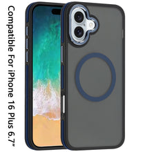 For iPhone 16 Plus 6.7in Case Magnetic Circle Soft Metal Buttons +Tempered Glass