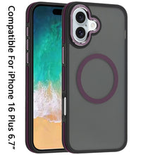 For iPhone 16 Plus 6.7in Case Magnetic Circle Soft Metal Buttons +Tempered Glass
