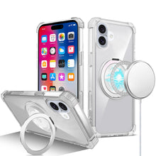 For iPhone 16 6.1inch Case Magnetic Circle w/ Stand Translucent + Tempered Glass