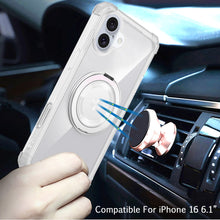For iPhone 16 6.1inch Case Magnetic Circle w/ Stand Translucent + Tempered Glass