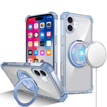For iPhone 16 6.1inch Case Magnetic Circle w/ Stand Translucent + Tempered Glass