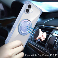For iPhone 16 6.1inch Case Magnetic Circle w/ Stand Translucent + Tempered Glass