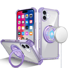 For iPhone 16 6.1inch Case Magnetic Circle w/ Stand Translucent + Tempered Glass