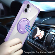 For iPhone 16 6.1inch Case Magnetic Circle w/ Stand Translucent + Tempered Glass